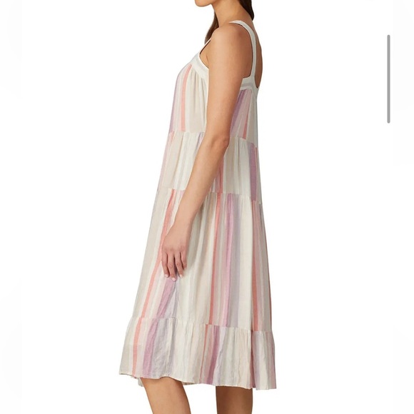 Rails Pink Scoop Neck Striped Linen Blend Midi Dress - Picture 3 of 6